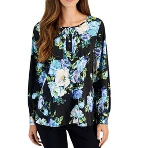 JM Collection Black Claudia Rose Printed Blouse Top NWT Size XXL